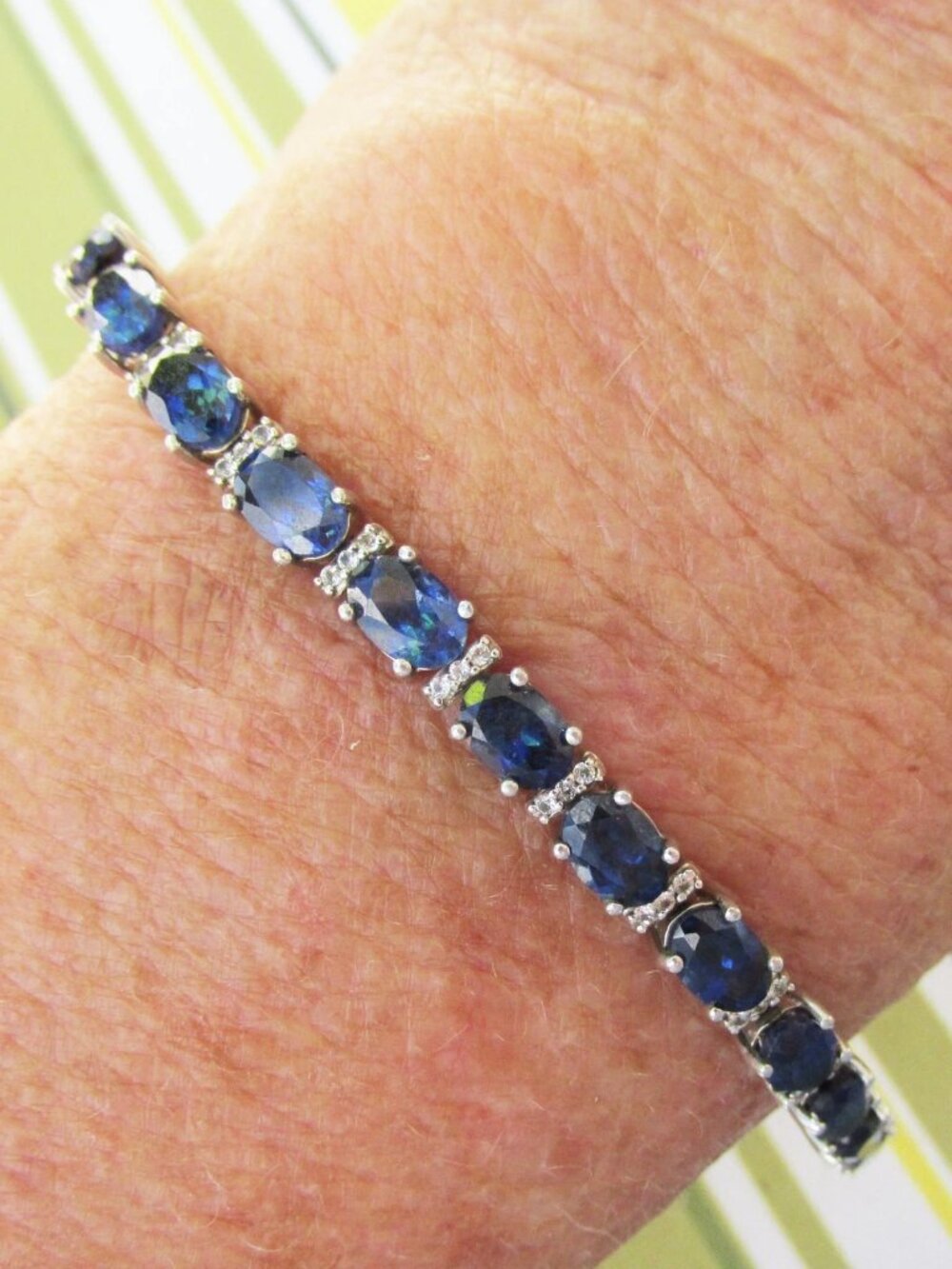 JWBR Renaissance Sterling Silver Lab Sapphire & Diamond Slide Tennis Bracelet